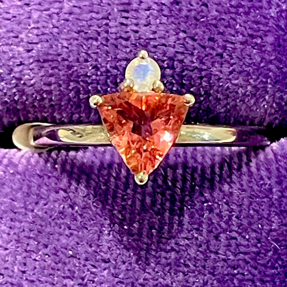 Imported 925 Dainty Genuine Natural Pink Tourmaline & Rainbow Moonstone Sz6 NWT